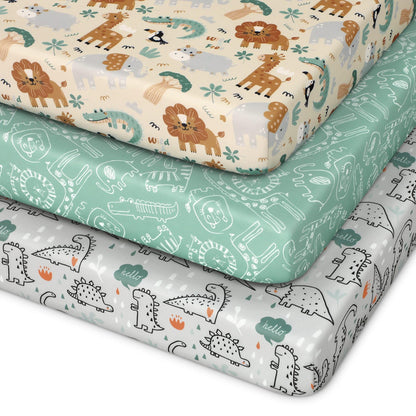 Unnivoll Baby Crib Sheets for Boys Girls, 28x52x8in Fitted Crib Sheet Neutral 3 Pack for Standard Crib and Toddler Mattress, Breathable Soft Microfiber Baby Sheet Blue Gray Planet