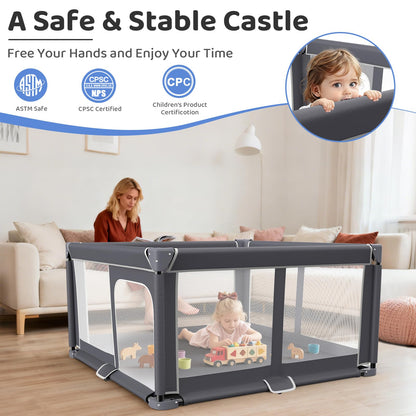 Foldable Baby Playpen - 50"x50" Safety Play Yard for Babies & Toddlers - Indoor & Outdoor Use with Carry Bag - Collapsible, Portable Play Yard, Dark Gray
