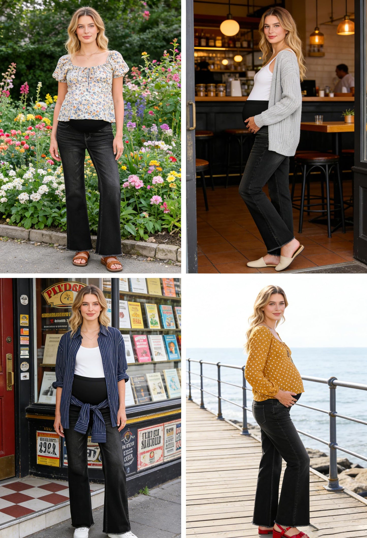 BLENCOT Maternity Jeans for Women Over Belly Pregnancy Pants Comfy Pregnant Jeans Flare Denim Jeans with Pockets