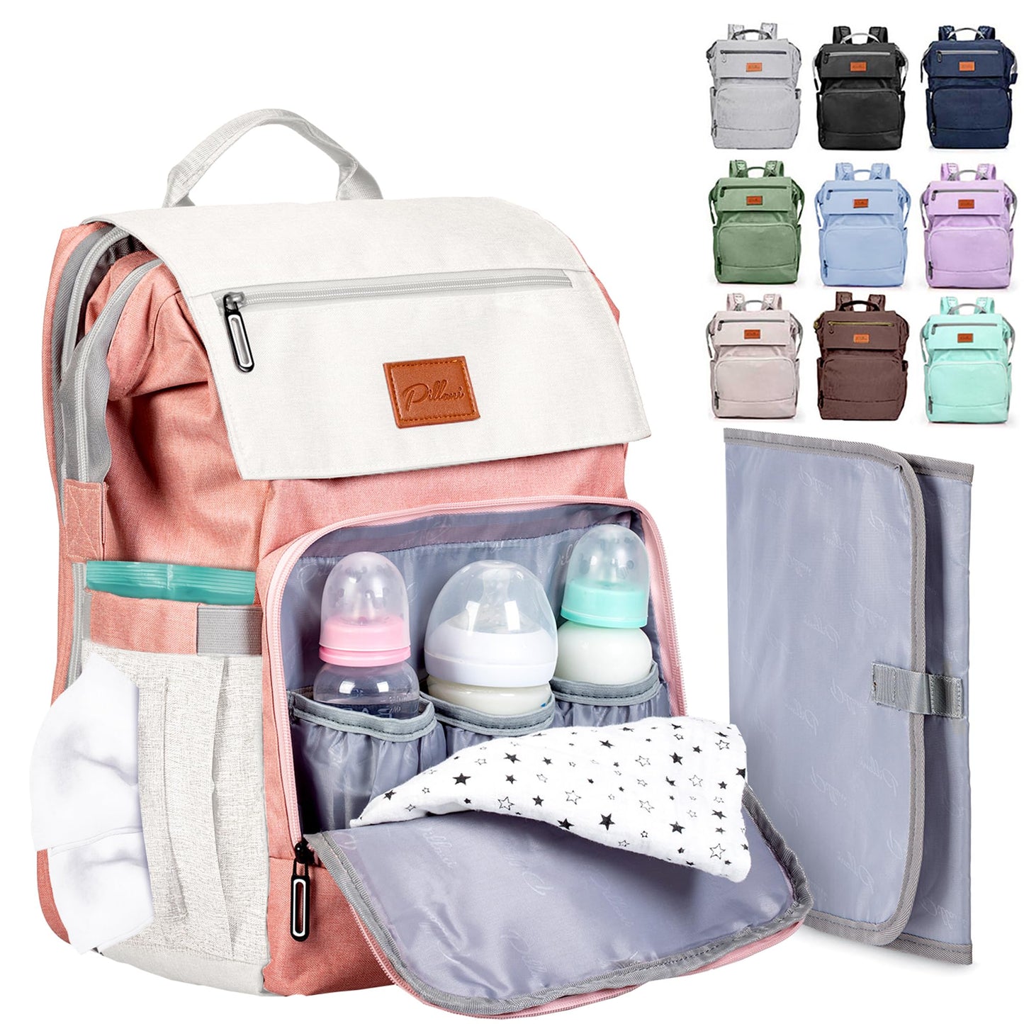 PILLANI Baby Diaper Bag Backpack - Baby Bag for Girls & Boys, Large Waterproof Toddler Diaper Backpack - Baby Shower Gifts & Registry Must Haves - Travel Diaper Bags with Changing Pad - Newborn Stuff