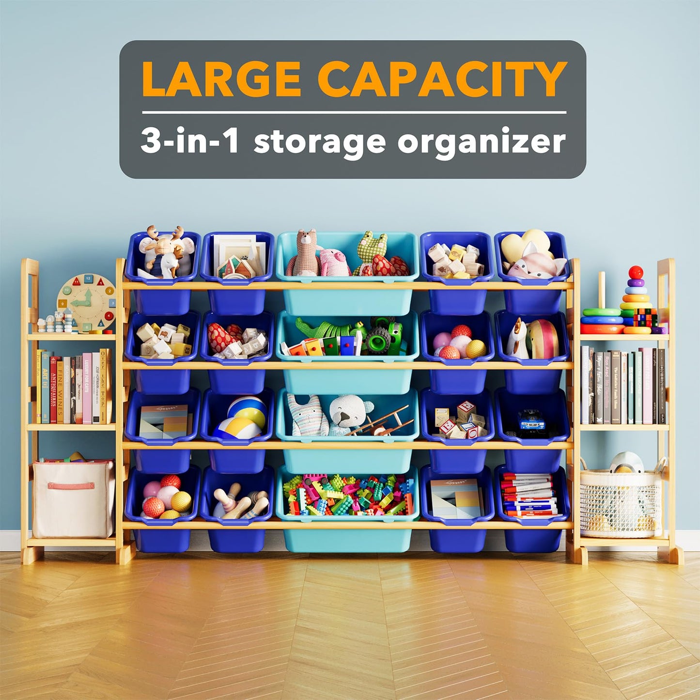 SpaceAid Toy Storage Organizer with 6 Shelves and 12 Bins, Bookshelf/Bookcase, Kids Bin Shelf, Toys Box for Playroom Organization for Bedroom & Room Decor, White, 52.3" W