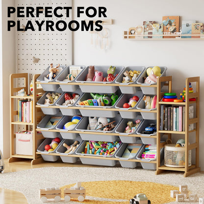 SpaceAid Toy Storage Organizer with 6 Shelves and 12 Bins, Bookshelf/Bookcase, Kids Bin Shelf, Toys Box for Playroom Organization for Bedroom & Room Decor, White, 52.3" W