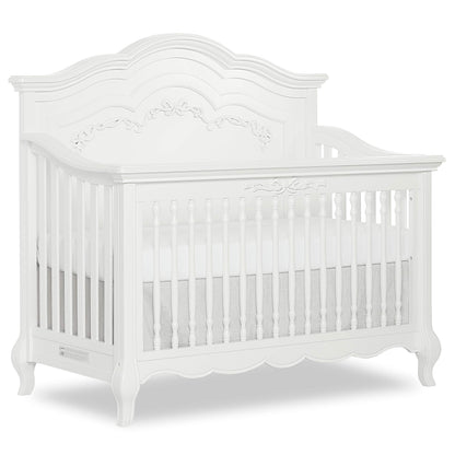 Evolur Aurora 5-in-1 Convertible Full-Size Baby Crib in Ivory Lace, GreenGuard Gold & JPMA, 3 Mattress HeightsRibbon Bow Scrollwork & Queen Anne Feet, Converts to Toddler, Day & Full-Size Bed