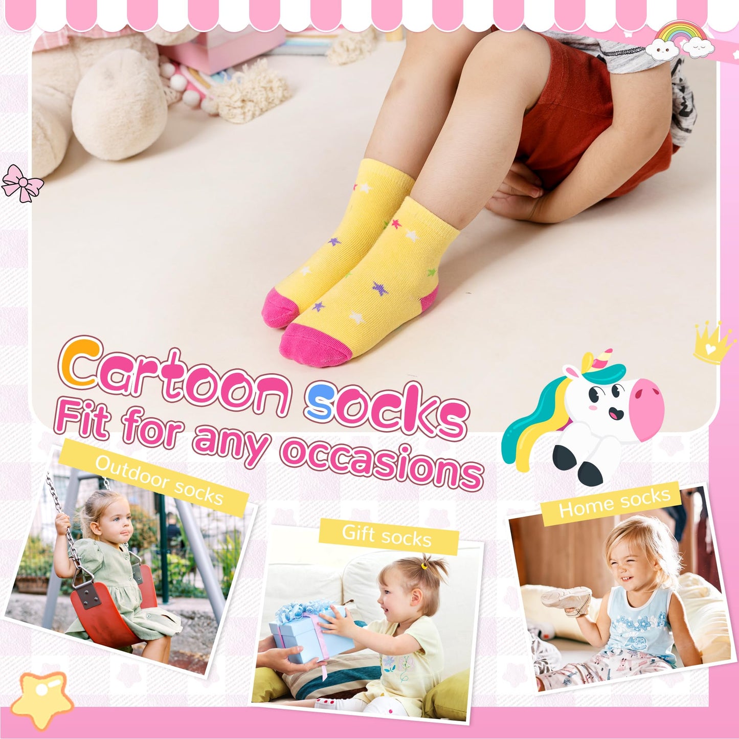 Toddler Non Slip Grips Socks Kids Anti Skid Baby Boys Girls Cotton Crew Socks 12 Pairs