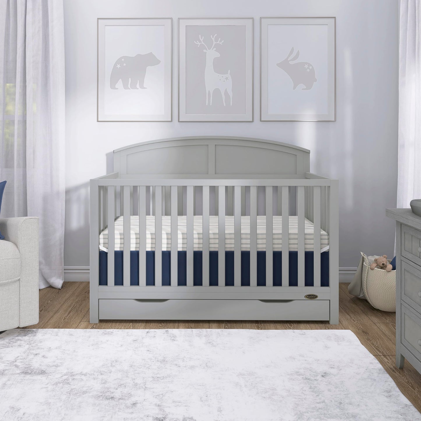 Dream On Me Storybrooke 5-in-1 Convertible Full-Size Crib with Under Drawer, White, GreenGuard Gold & JPMA, Convert to Toddler, Day & Full-Size Bed, 3 Mattress Heights, Sustainable Pinewood