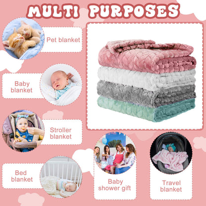 Frienda 4 Pcs Baby Fuzzy Blanket Fluffy Baby Blanket for Boys Girls Soft Warm Infant Newborn Toddler Receiving Nursery Bed Supplies, 32 x 24 Inch(Pink Color)