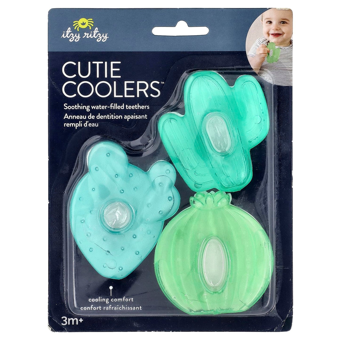 Itzy Ritzy Water-Filled Teethers - Cold Cutie Coolers Textured On Both Sides to Massage Sore Gums & Emerging Teeth - Can Be Chilled in Refrigerator, Set of 3 Green Cactus Water Teethers