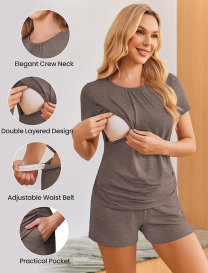 Ekouaer Womens Nursing Pajamas Maternity Breastfeeding Pjs Sleepwear Layer Soft Postpartum Lounge Set Pregnancy Clothes