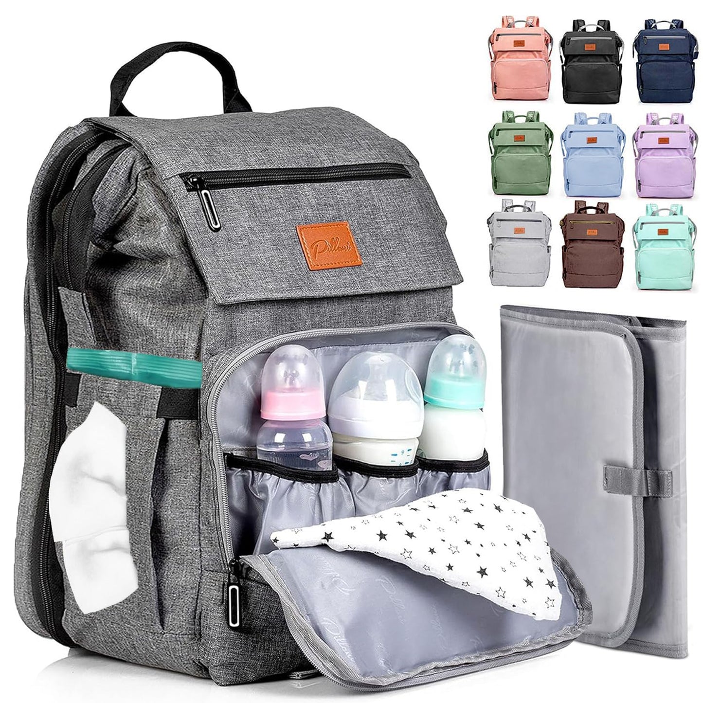 PILLANI Baby Diaper Bag Backpack - Baby Bag for Girls & Boys, Large Waterproof Toddler Diaper Backpack - Baby Shower Gifts & Registry Must Haves - Travel Diaper Bags with Changing Pad - Newborn Stuff