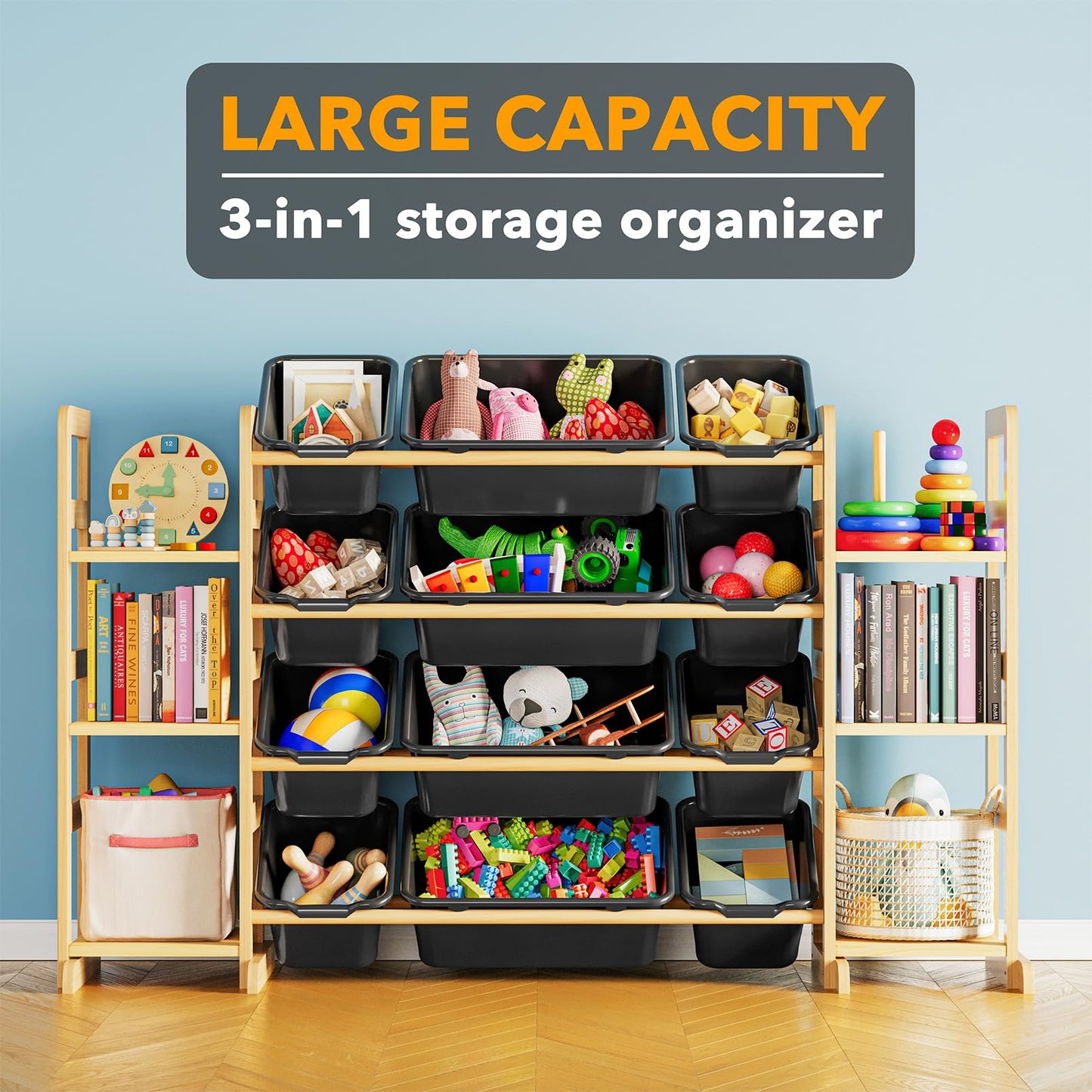 SpaceAid Toy Storage Organizer with 6 Shelves and 12 Bins, Bookshelf/Bookcase, Kids Bin Shelf, Toys Box for Playroom Organization for Bedroom & Room Decor, White, 52.3" W