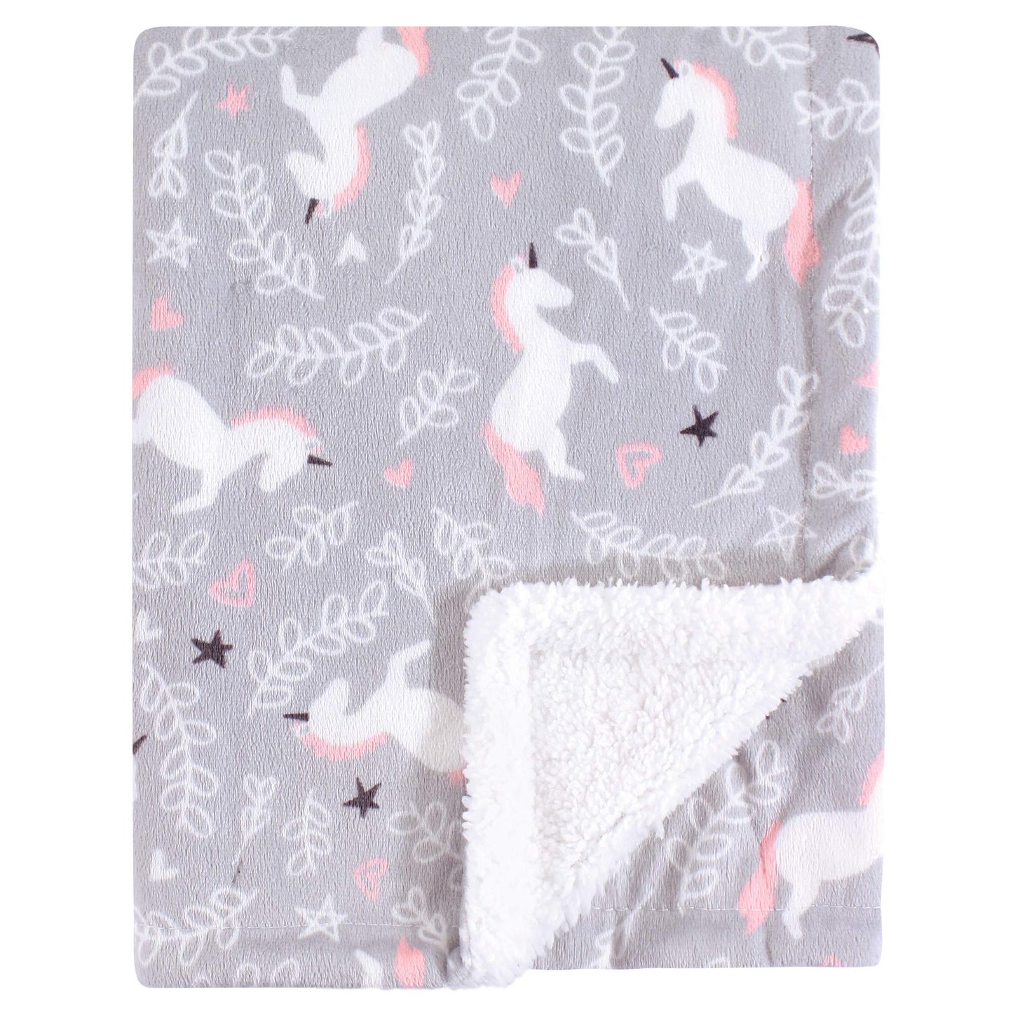 Hudson Baby Unisex Baby Plush Mink and Sherpa Blanket, Pink Floral, One Size