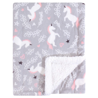 Hudson Baby Unisex Baby Plush Mink and Sherpa Blanket, Pink Floral, One Size