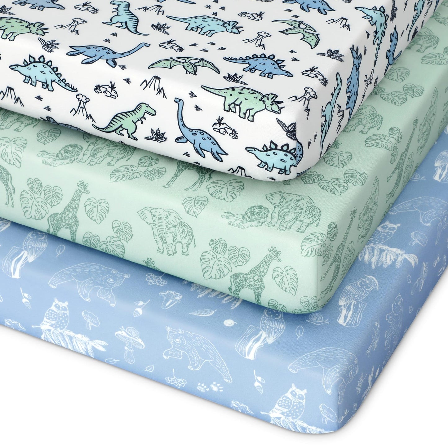 Unnivoll Baby Crib Sheets for Boys Girls, 28x52x8in Fitted Crib Sheet Neutral 3 Pack for Standard Crib and Toddler Mattress, Breathable Soft Microfiber Baby Sheet Blue Gray Planet