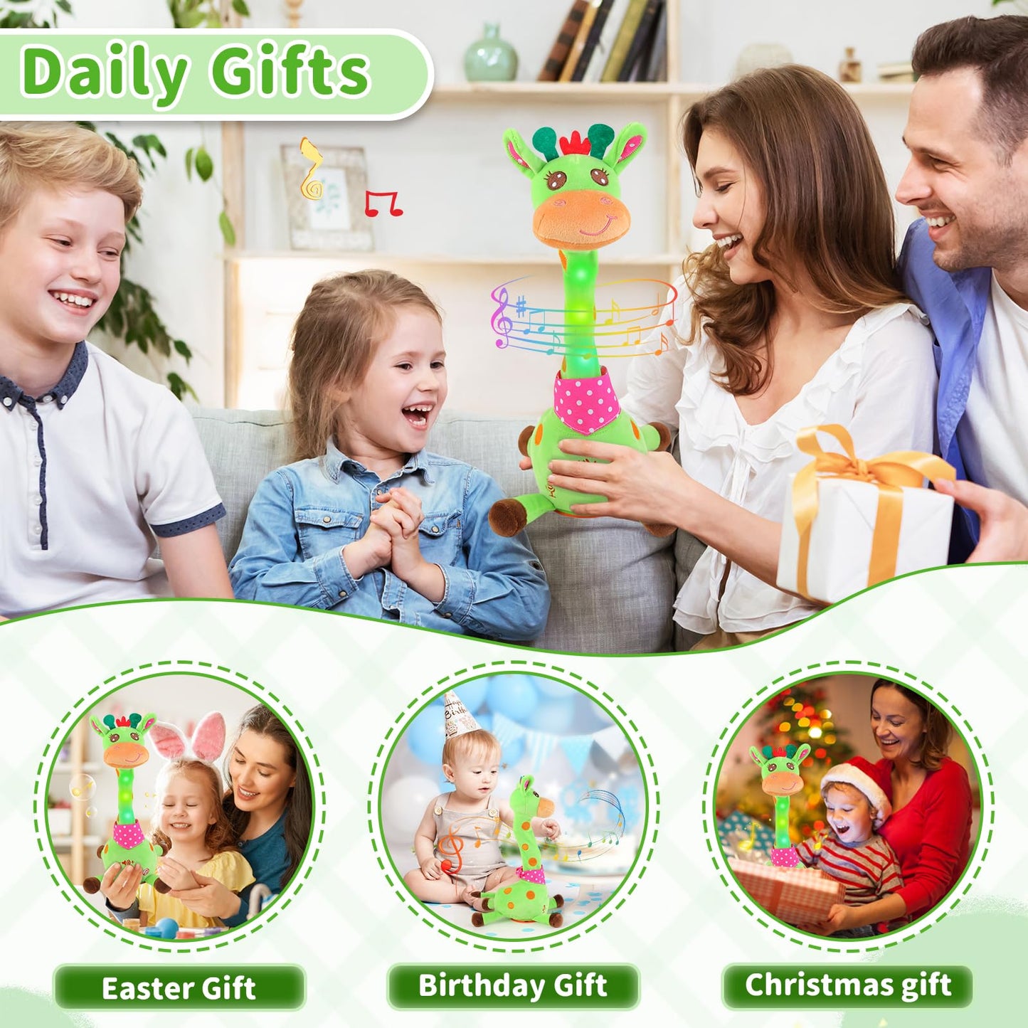 Emoin Dancing Talking Giraffe Baby Toy, Adjustable Volume Baby Giraffe Toys Singing 10 Children's Songs Singing Mimicking Recording Repeating What You Say for Toddlers