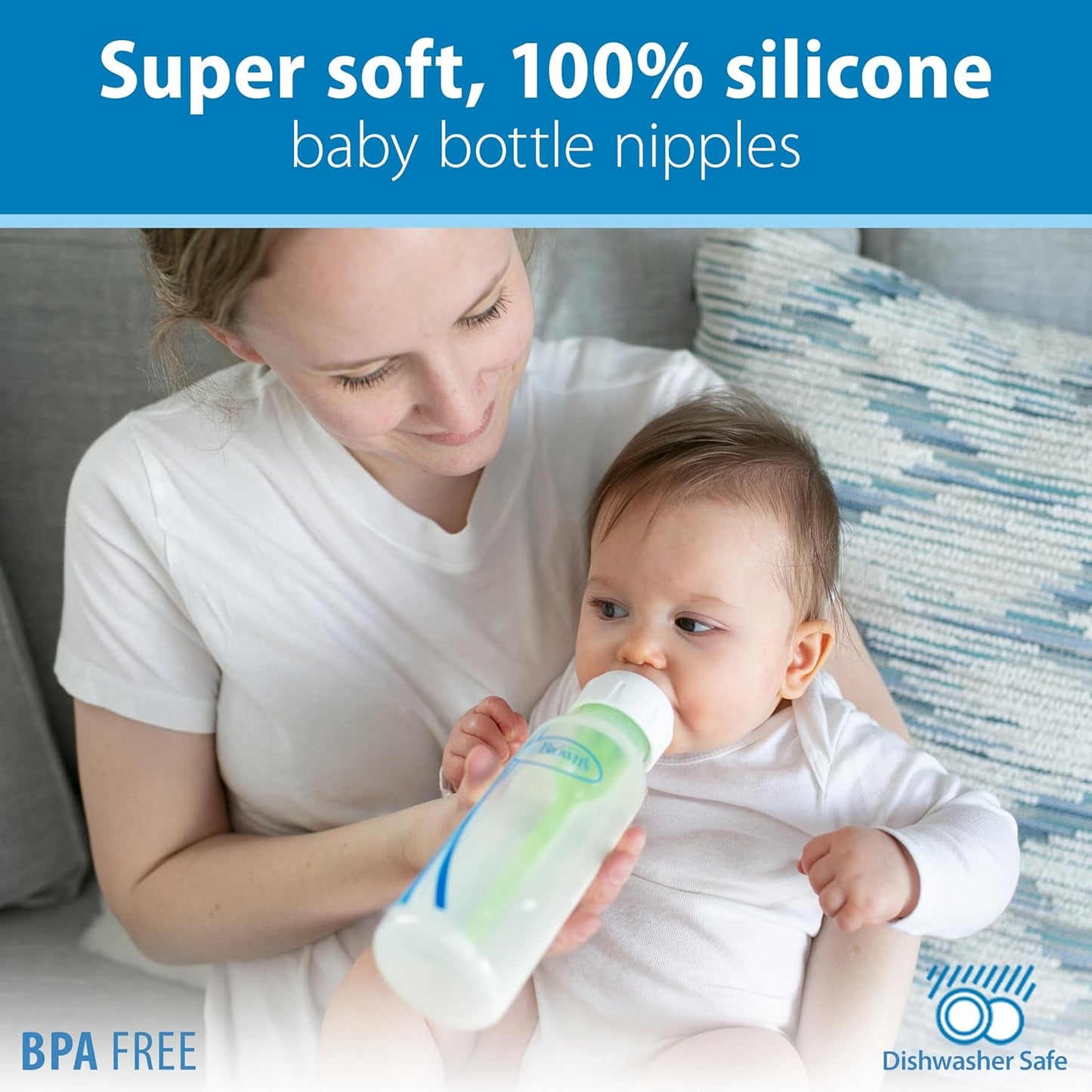 Dr. Brown's Natural Flow Anti-Colic Options+ Narrow Baby Bottle, 8 oz/250 mL, with Level 1 Slow Flow Nipples, 0m+, 4 Pack