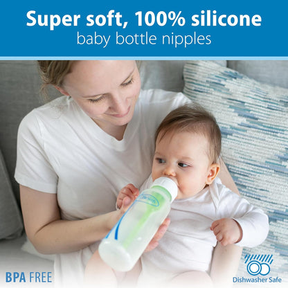 Dr. Brown's Natural Flow Anti-Colic Options+ Narrow Baby Bottle, 8 oz/250 mL, with Level 1 Slow Flow Nipples, 0m+, 4 Pack