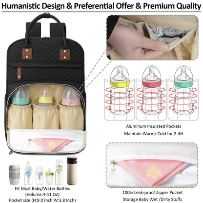 Tenot Diaper Bag Backpack for Women Large Capacity with Insulated Pockets Multifunctional Diaper Bags For Baby Girl Boy Waterproof Baby Bags For Mama Maternity Travel Bag Black