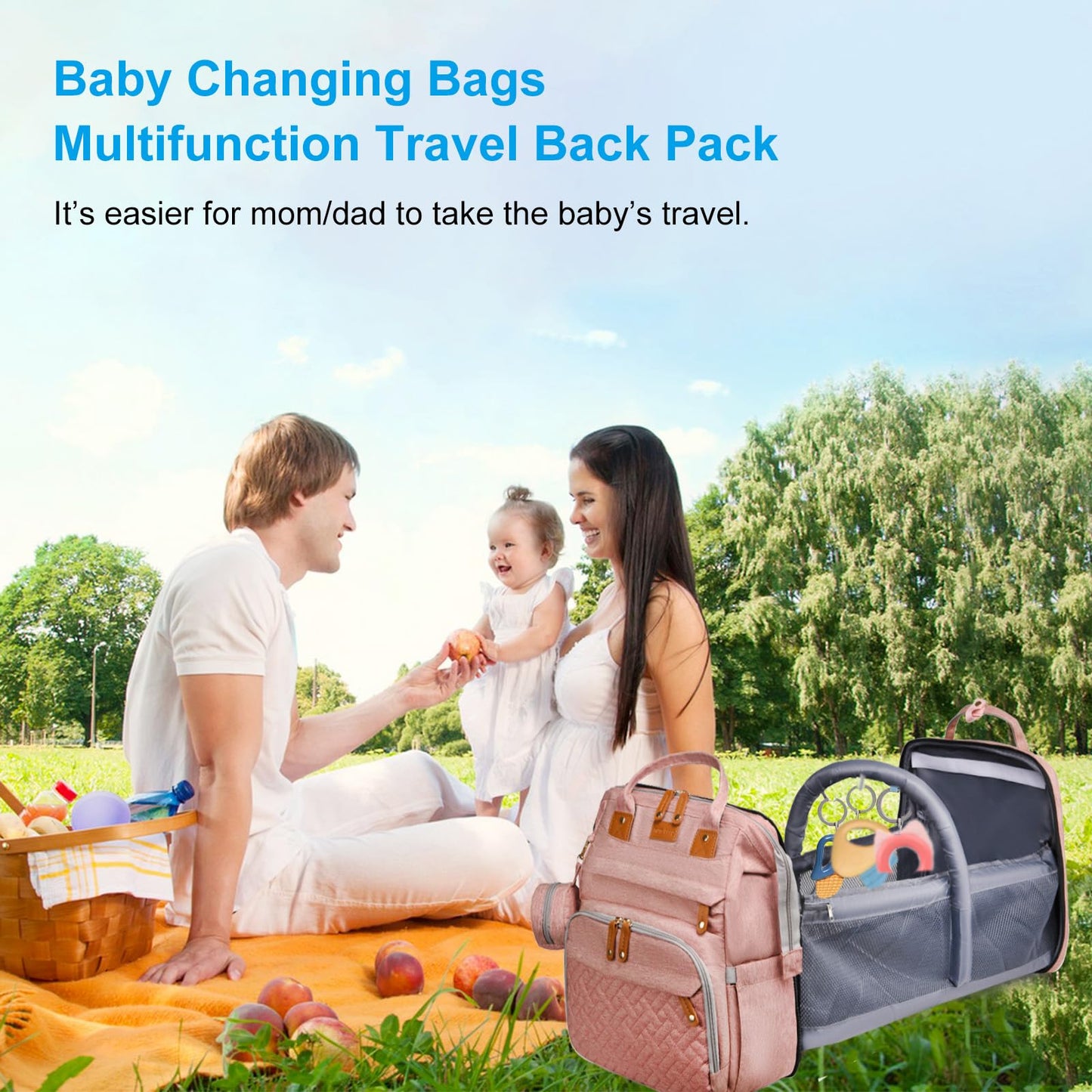 Jeryswet Baby Diaper Bags with Changing Station, Waterproof Large Capacity Diaper Bag Backpack for Moms Dads with USB Charging Port and Stroller Straps, Baby Shower Gifts, Grey