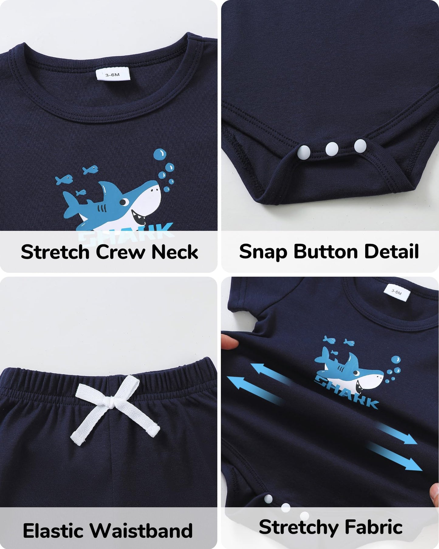 Jecson Newborn Boy Clothes Baby Boy Outfits Summer Set 6-Piece Cotton Short Sleeve Top and Shorts for 0-18M