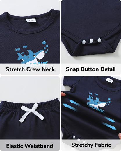 Jecson Newborn Boy Clothes Baby Boy Outfits Summer Set 6-Piece Cotton Short Sleeve Top and Shorts for 0-18M