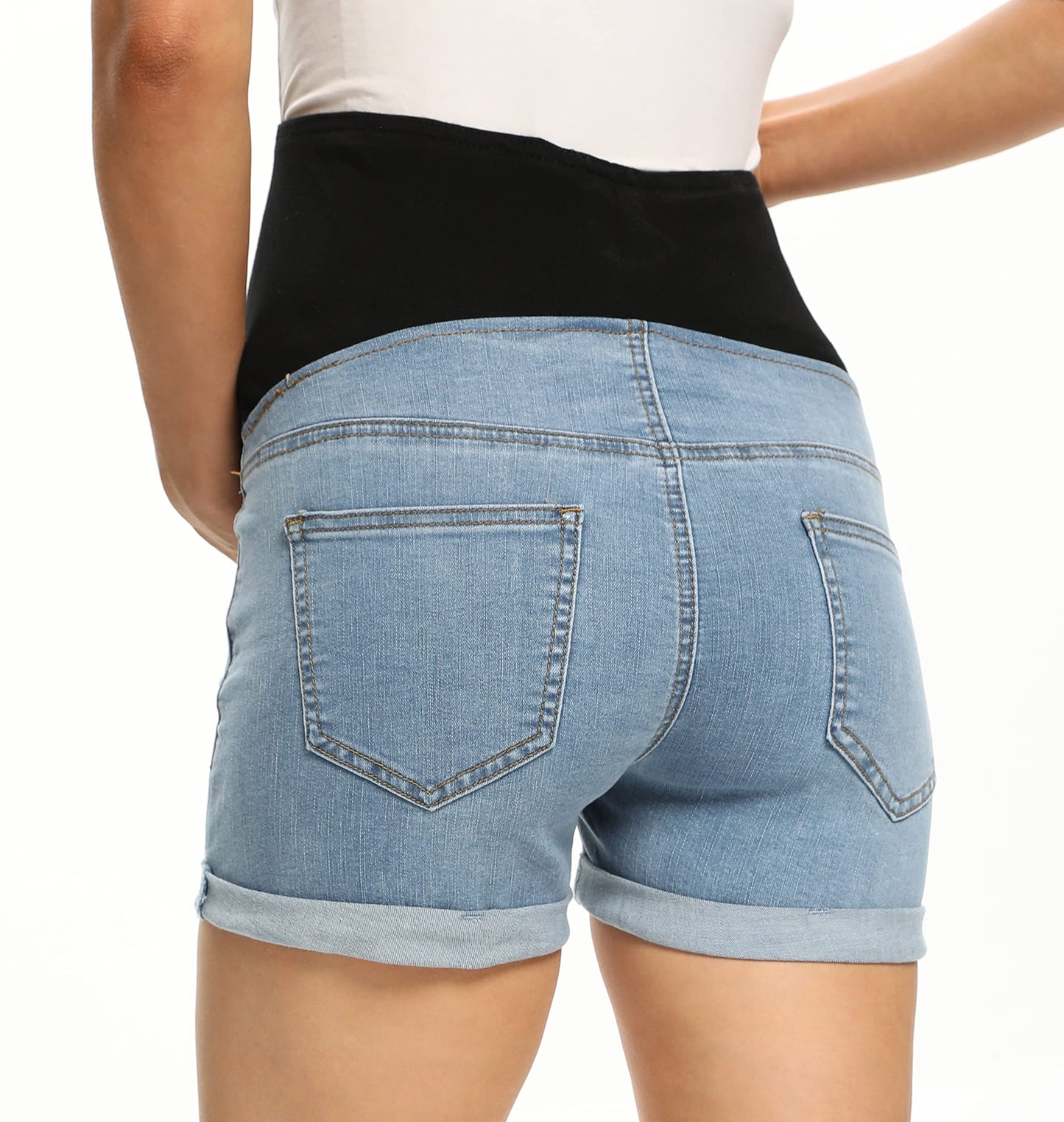 V VOCNI Maternity Denim Shorts Women's Summer High Waist Distressed Cuffed Hem Casual Denim Jean Shorts