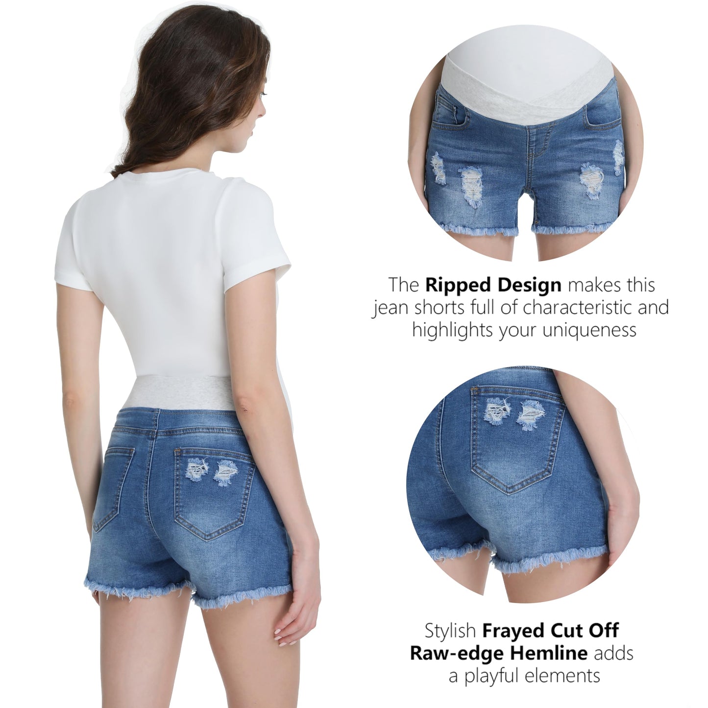 Foucome Women's Maternity Ripped Jean Shorts Summer Distressed Denim Shorts