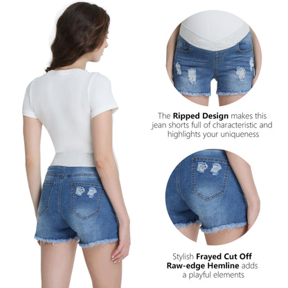 Foucome Women's Maternity Ripped Jean Shorts Summer Distressed Denim Shorts