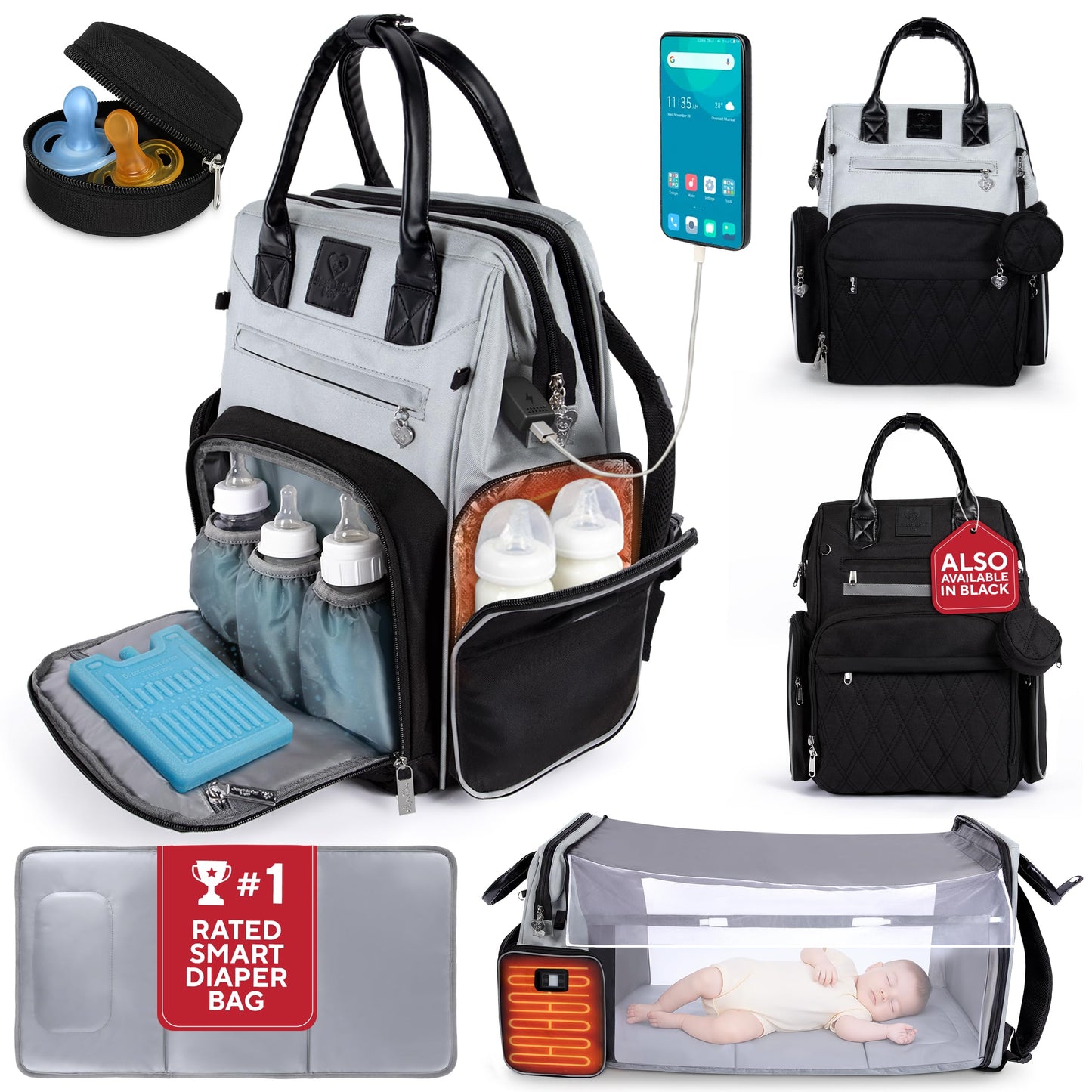 Award-Winning Baby Diaper Bag Backpack with Changing Station –Large Multifunction Waterproof Diaper Bag, Warm Bottle Pockets, Travel Baby Organizer Mom & Dad, Newborn Baby Essentials, Newborn Gift