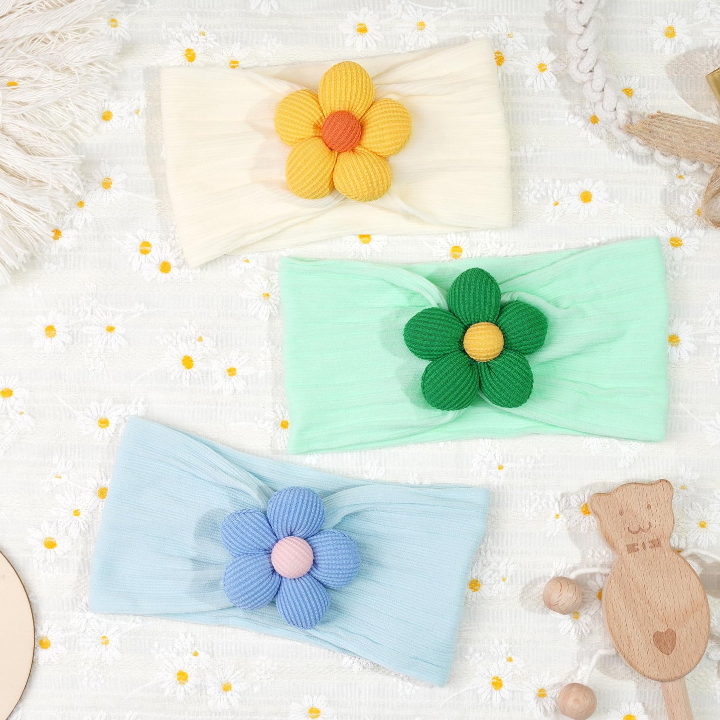 CÉLLOT 5 Pcs Baby Flower Headbands Baby Girls Nylon Headbands Soft Hairbands Hair Accessories for Newborn Infant Toddler Kids