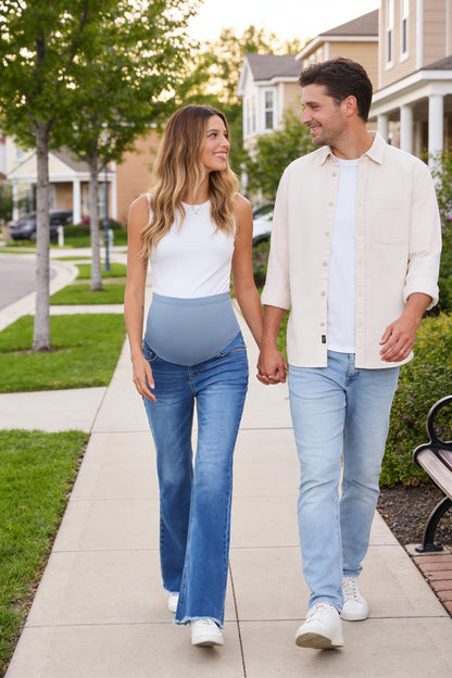 BLENCOT Maternity Jeans for Women Over Belly Pregnancy Pants Comfy Pregnant Jeans Flare Denim Jeans with Pockets