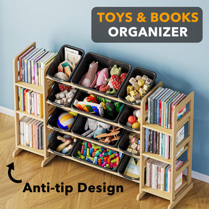 SpaceAid Toy Storage Organizer with 6 Shelves and 12 Bins, Bookshelf/Bookcase, Kids Bin Shelf, Toys Box for Playroom Organization for Bedroom & Room Decor, White, 52.3" W