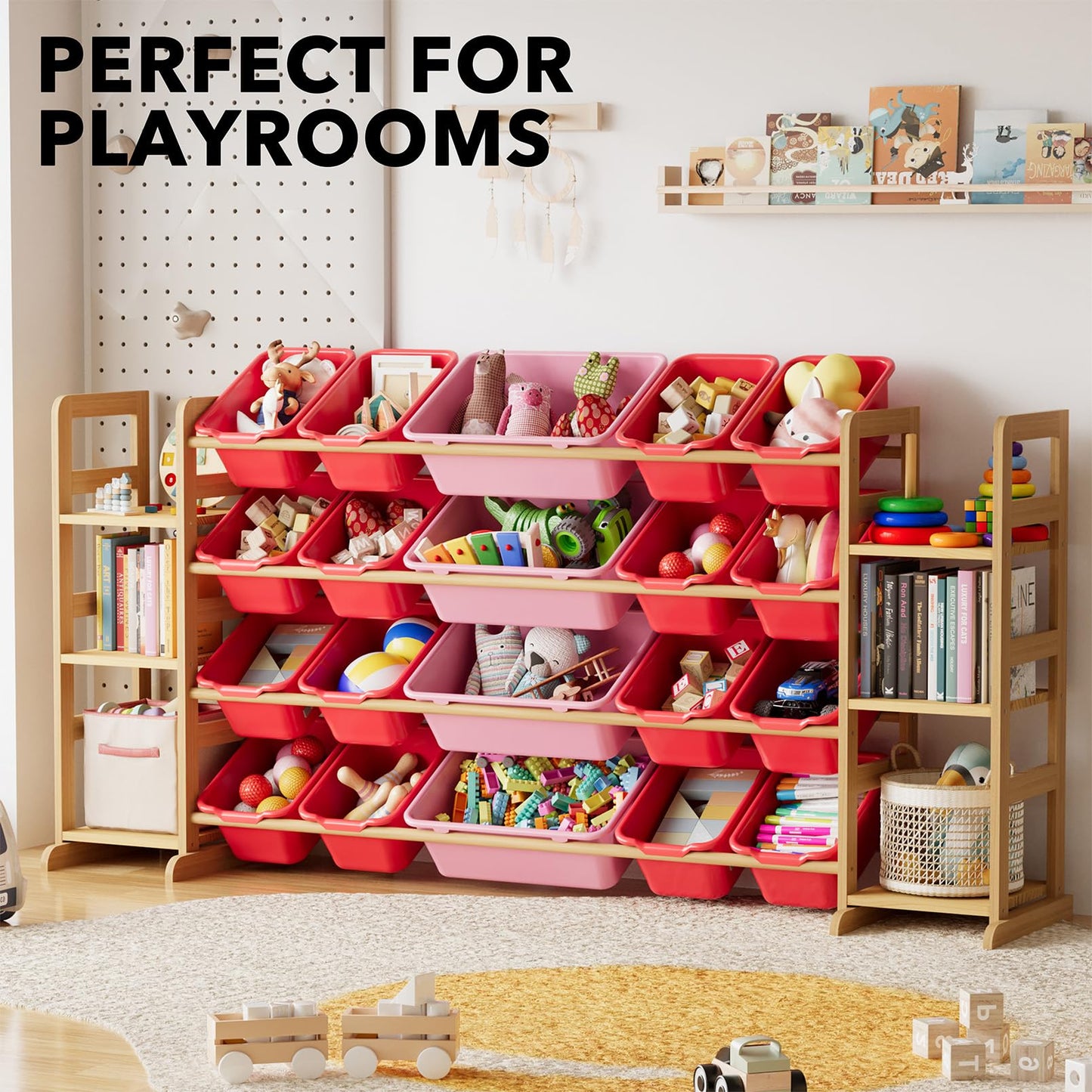 SpaceAid Toy Storage Organizer with 6 Shelves and 12 Bins, Bookshelf/Bookcase, Kids Bin Shelf, Toys Box for Playroom Organization for Bedroom & Room Decor, White, 52.3" W