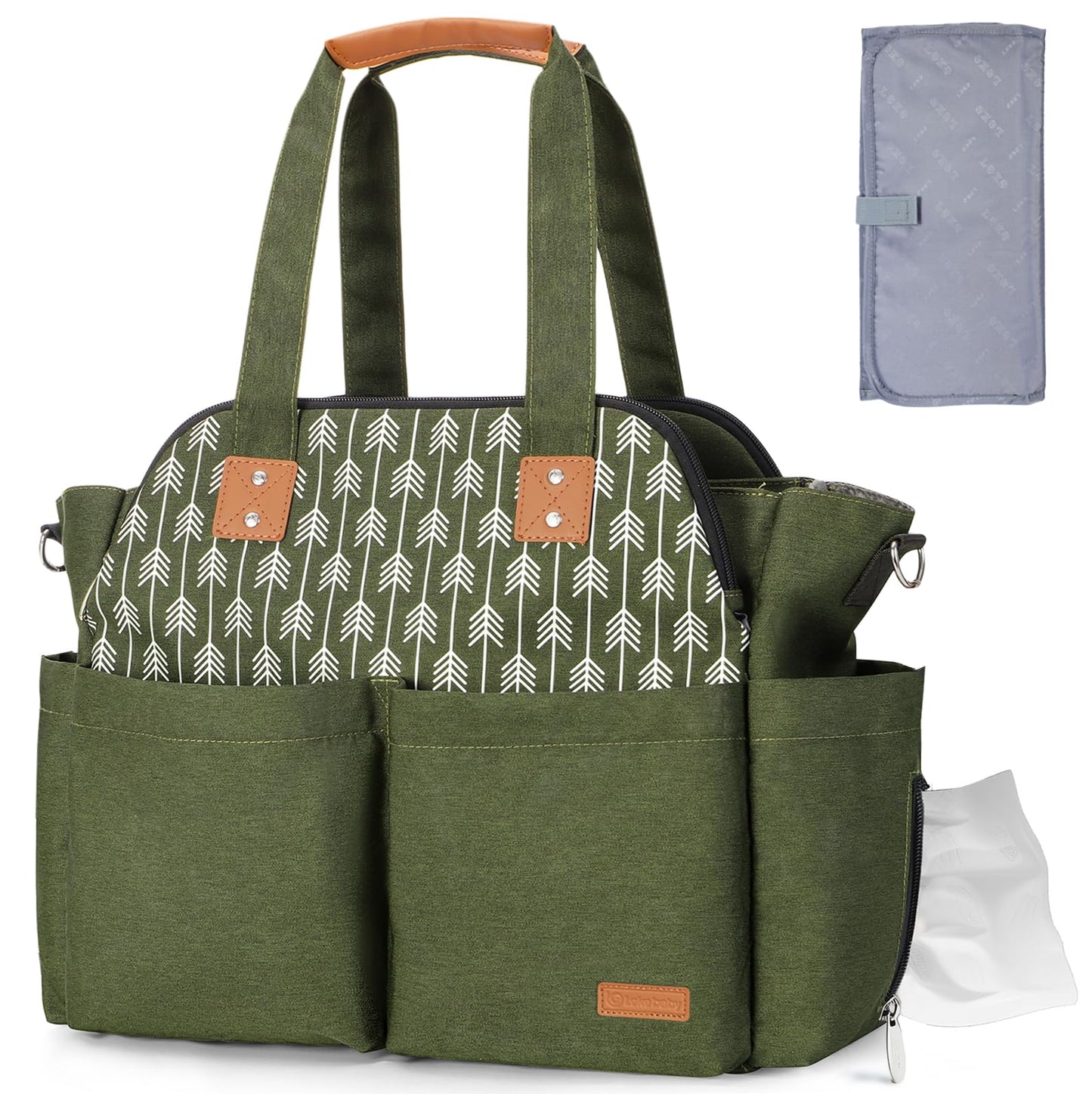 Lekebaby Diaper Bag Tote, 17 Pockets Large Travel Diaper Tote Waterproof with Portable Changing Pad, Mom Crossbody Hospital Bag for Labor Delivery, Baby Essentials for Newborn Gifts, Grey