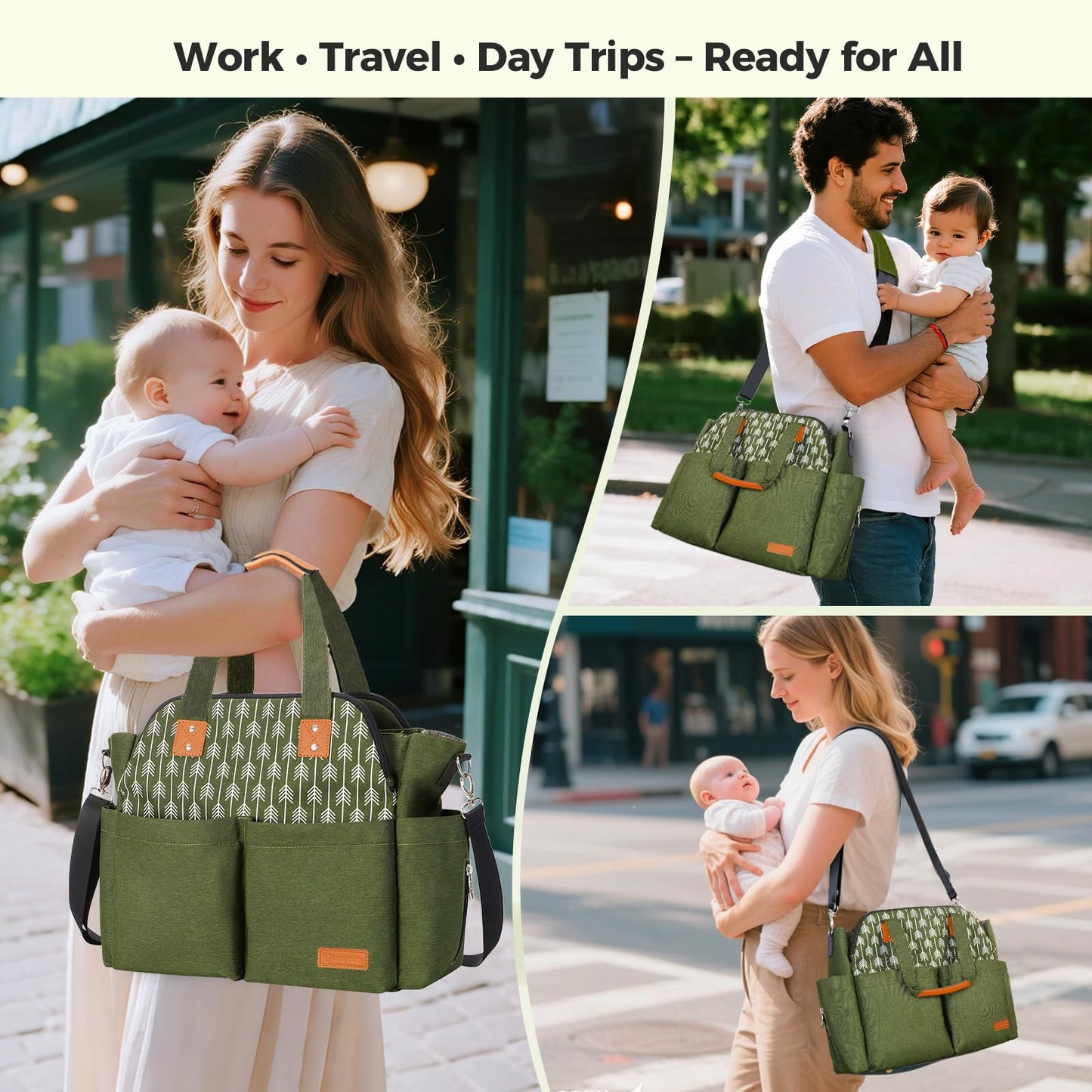 Lekebaby Diaper Bag Tote, 17 Pockets Large Travel Diaper Tote Waterproof with Portable Changing Pad, Mom Crossbody Hospital Bag for Labor Delivery, Baby Essentials for Newborn Gifts, Grey