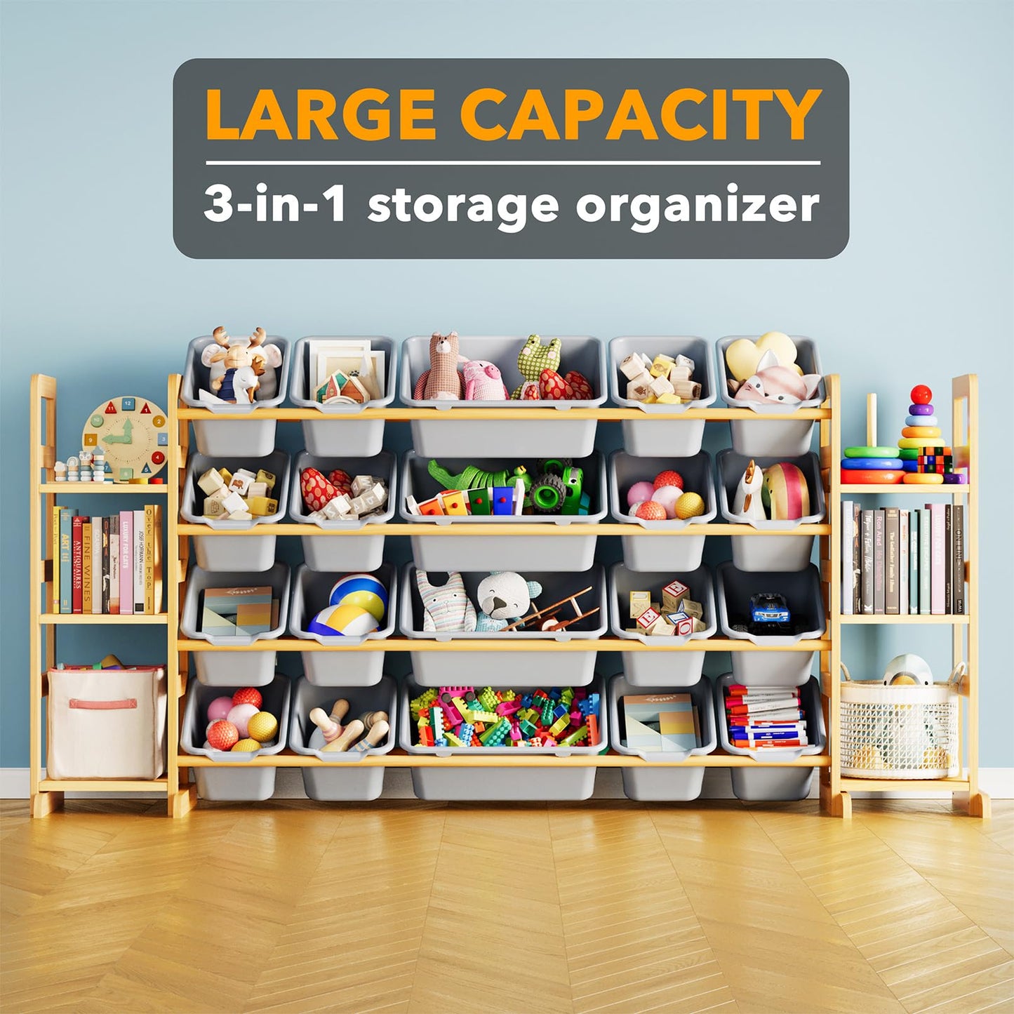 SpaceAid Toy Storage Organizer with 6 Shelves and 12 Bins, Bookshelf/Bookcase, Kids Bin Shelf, Toys Box for Playroom Organization for Bedroom & Room Decor, White, 52.3" W