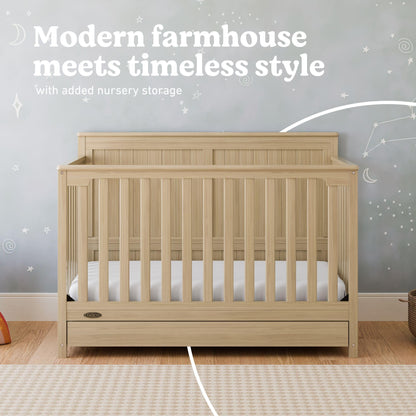 Graco Hadley 5-in-1 Convertible Crib & Changer – GREENGUARD Gold Certified, Fits Standard Crib Mattress, Converts to Toddler Bed and Full Bed, 4 Adjustable Mattress Heights (Pebble Gray)