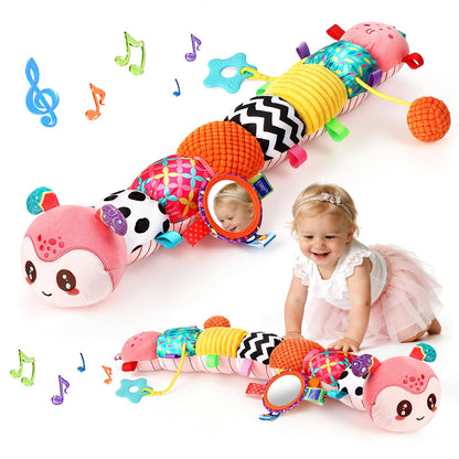 Baby Sensory Toys for 0-6 6-12 Months, Musical Stuffed Caterpillar Animal Toys for Infant 3 6 9 12 18 Months, Tummy Time Toys with Mirror Rattle Crinkle for Newborn Boys Girls Shower Gifts