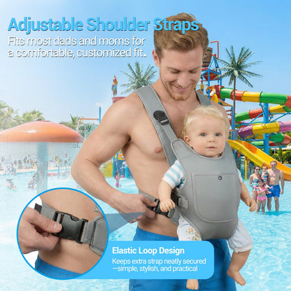 Neoprene Water Baby Carrier Newborn to Toddler, Ergonomic Waterproof Infant Chest Holder with Adjustable Straps, Breathable & Lightweight Baby Wearing Gear for Summer Pool Swimming & Beach