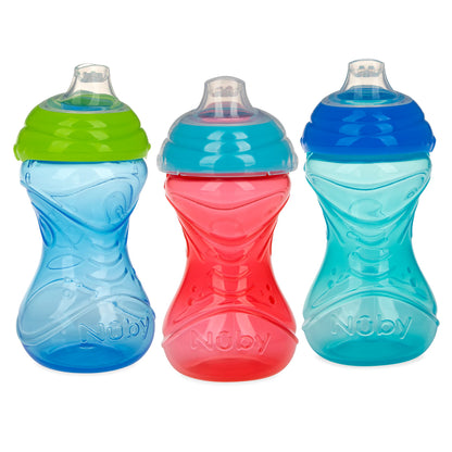 Nuby Clik-It Soft Spout No-Spill Easy Grip Sippy Cup - (3-Pack) 10 Oz - 6+ Months - Neutral