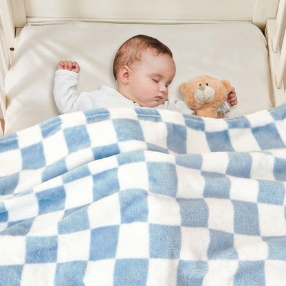 Yurhap Checkered Baby Blanket Fleece Baby Blankets for Boys, Ultra Soft Cozy Fluffy Infant Toddler Newborn Receiving Blankets for Crib Stroller, 30''x40'', Blue