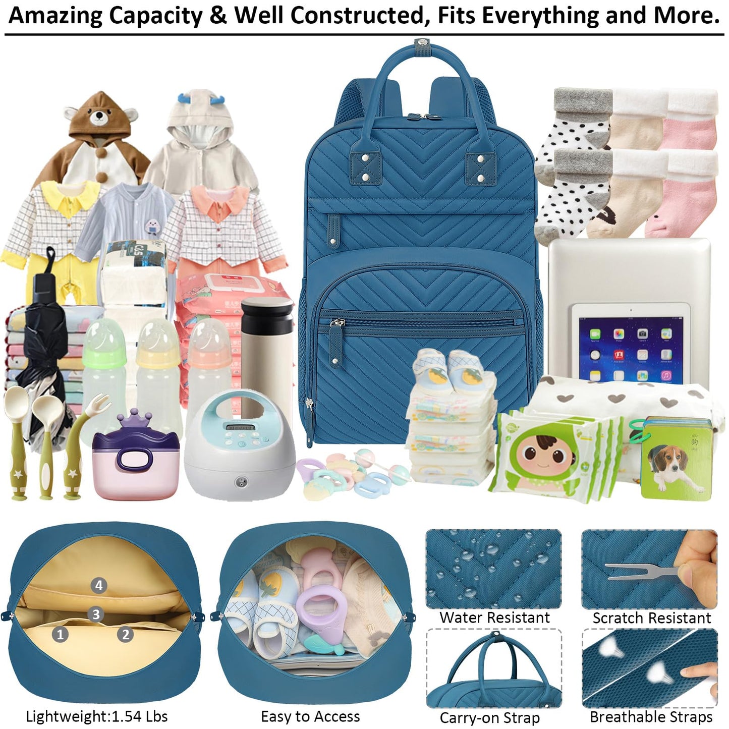 Tenot Diaper Bag Backpack for Women Large Capacity with Insulated Pockets Multifunctional Diaper Bags For Baby Girl Boy Waterproof Baby Bags For Mama Maternity Travel Bag Black