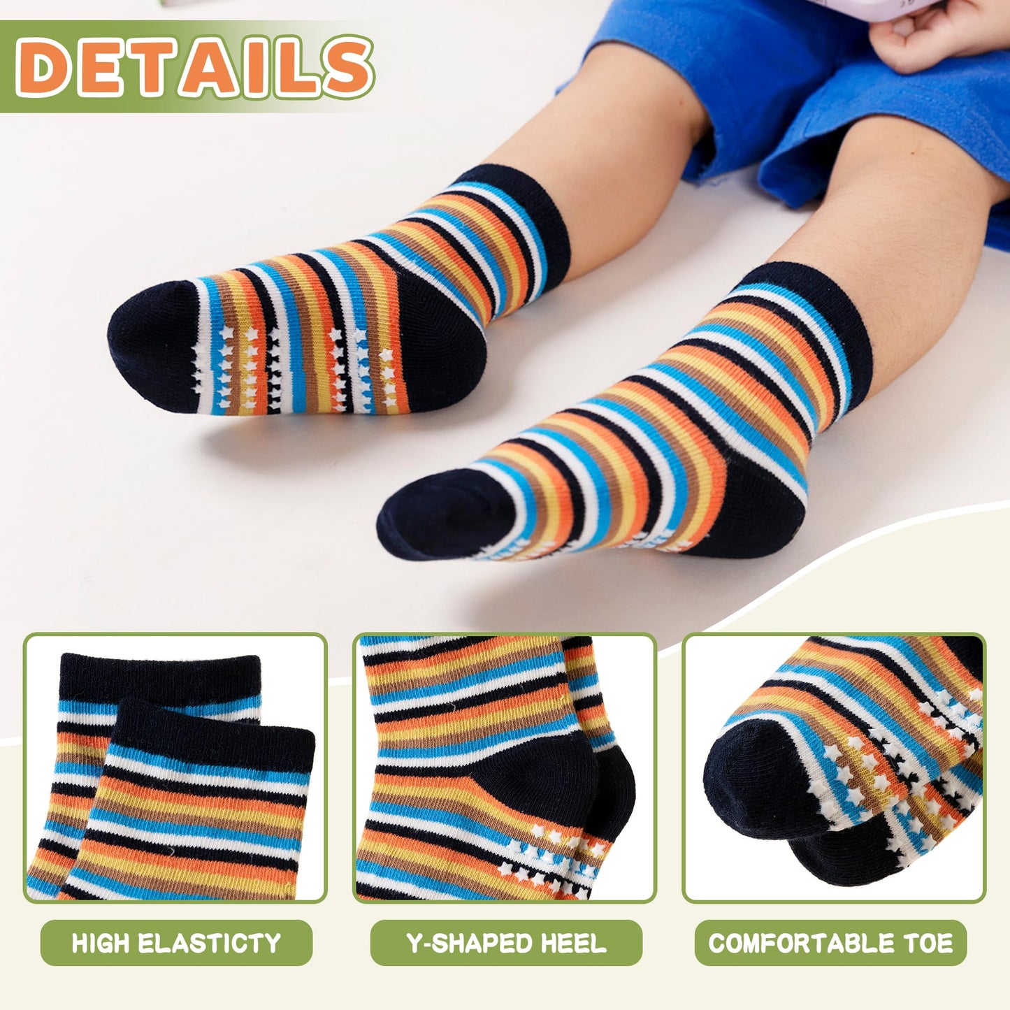 Toddler Non Slip Grips Socks Kids Anti Skid Baby Boys Girls Cotton Crew Socks 12 Pairs