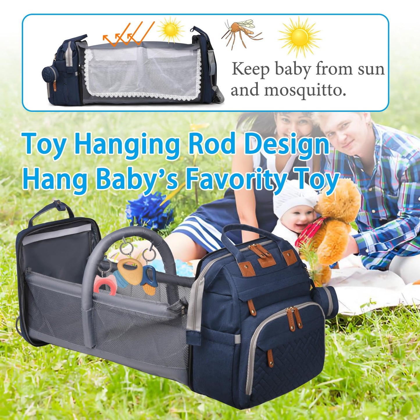 Jeryswet Baby Diaper Bags with Changing Station, Waterproof Large Capacity Diaper Bag Backpack for Moms Dads with USB Charging Port and Stroller Straps, Baby Shower Gifts, Grey