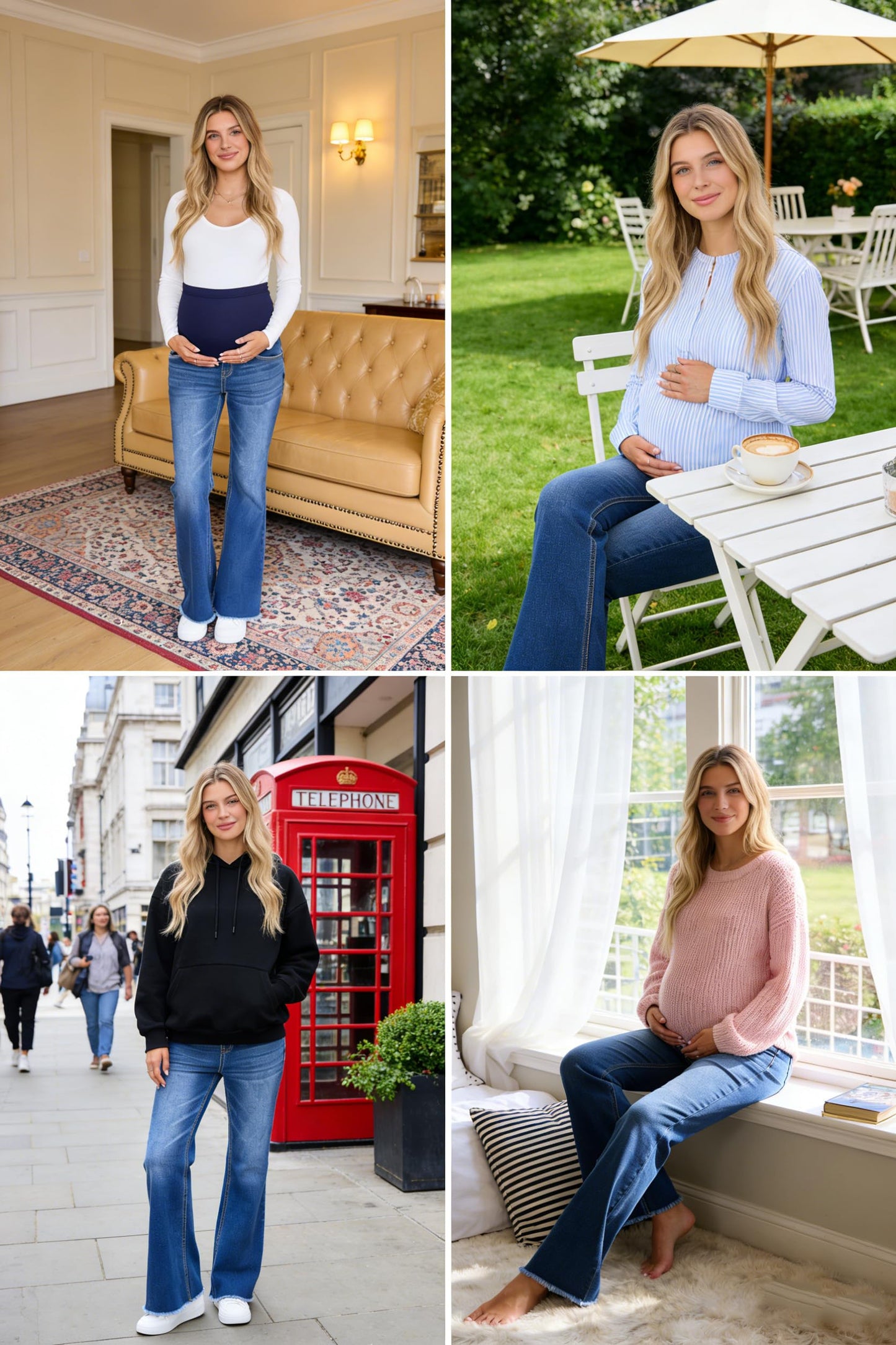 BLENCOT Maternity Jeans for Women Over Belly Pregnancy Pants Comfy Pregnant Jeans Flare Denim Jeans with Pockets