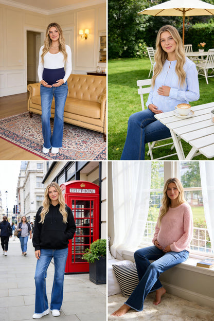 BLENCOT Maternity Jeans for Women Over Belly Pregnancy Pants Comfy Pregnant Jeans Flare Denim Jeans with Pockets
