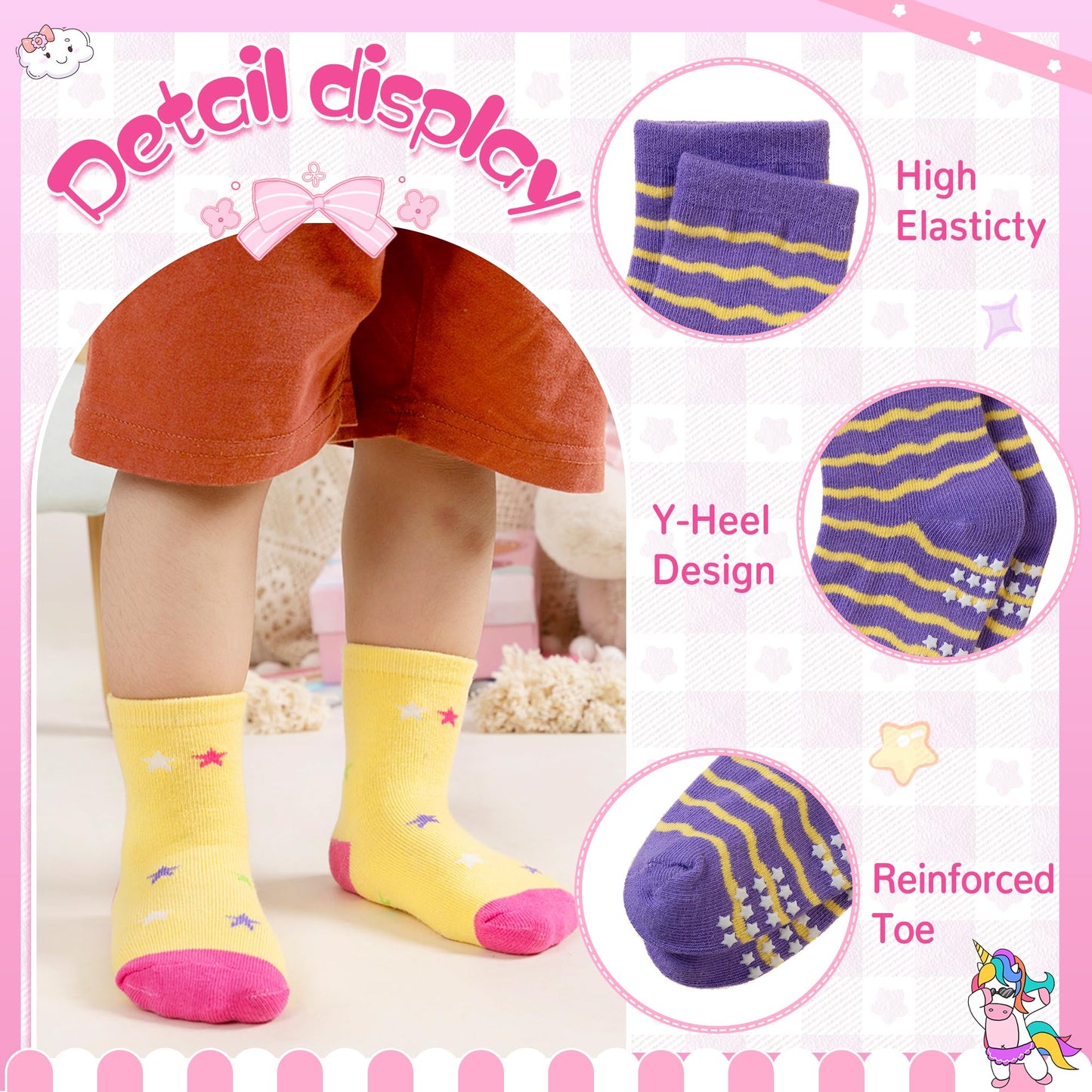 Toddler Non Slip Grips Socks Kids Anti Skid Baby Boys Girls Cotton Crew Socks 12 Pairs