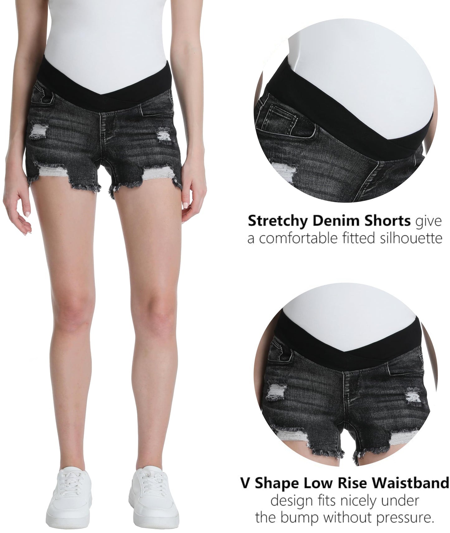 Foucome Women's Maternity Ripped Jean Shorts Summer Distressed Denim Shorts