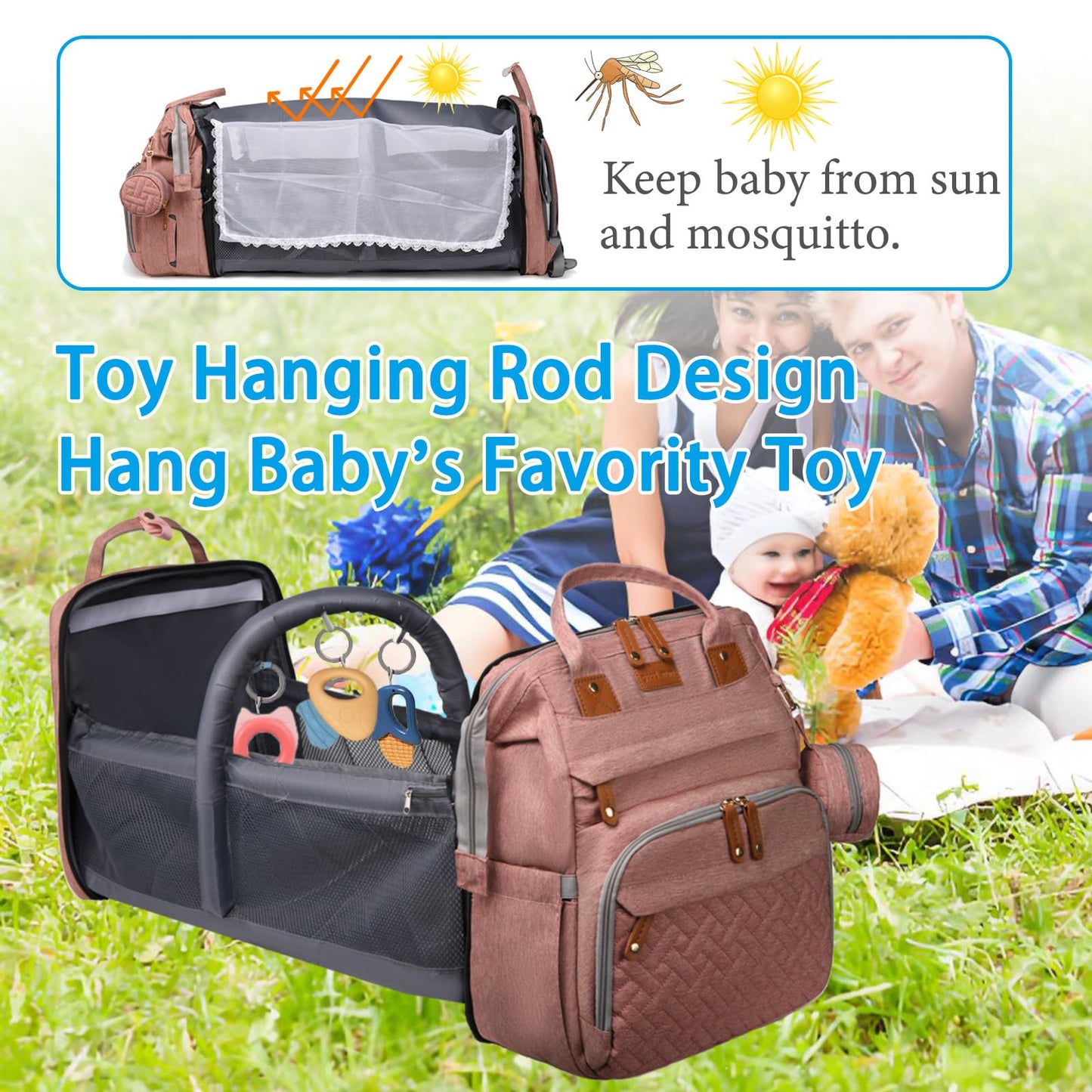 Jeryswet Baby Diaper Bags with Changing Station, Waterproof Large Capacity Diaper Bag Backpack for Moms Dads with USB Charging Port and Stroller Straps, Baby Shower Gifts, Grey