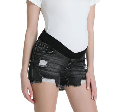 Foucome Women's Maternity Ripped Jean Shorts Summer Distressed Denim Shorts