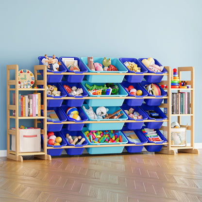 SpaceAid Toy Storage Organizer with 6 Shelves and 12 Bins, Bookshelf/Bookcase, Kids Bin Shelf, Toys Box for Playroom Organization for Bedroom & Room Decor, White, 52.3" W